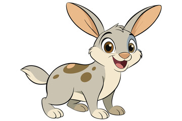 Spotted Cartoon Bunny with Upright Ears and Happy Expression on White Background