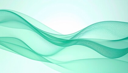 Abstract green gradient texture with flowing translucent ribbons, fine mesh overlay, and luminous diagonal motion.
