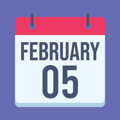 05 February Calendar. Blue Background. Isolated Vector Calendar.