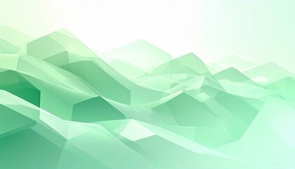 Abstract green gradient texture with polygonal mountains, soft lighting, and geometric depth.