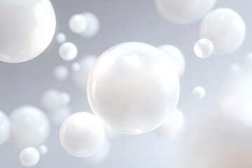 A futuristic scene with several glowing white spheres floating in sharp focus, while the background is softly blurred.
