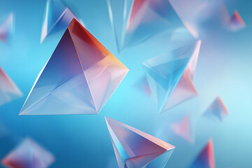 White polygon origami shapes floating in focus, softly blurred gradient background behind, futuristic minimal style.
