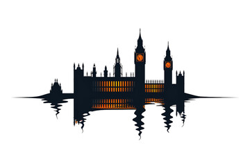 Obraz premium Dramatic silhouette of Westminster Palace reflecting on water, a powerful symbol of London's history and government, perfect for travel and political themes