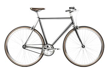Shiny chrome fixedgear bicycle with brown leather saddle and handlebars, isolated on transparent background