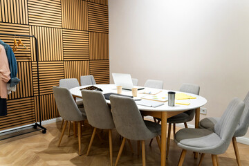 Empty business meeting room with conference table