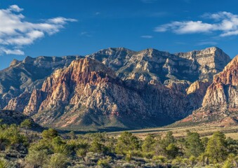 Naklejka premium Rugged mountain range with vibrant hues under a clear sky.