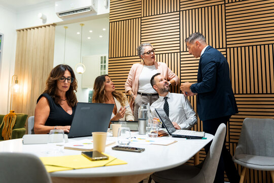 Diverse business team collaborating during an office meeting