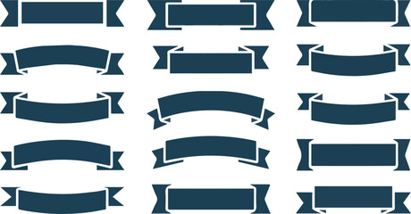 Vector art of collection of dark blue ribbon banners