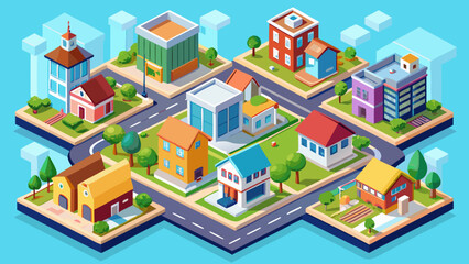 isometric buildings set. Flat style. Vector illustration Urban and Rural Houses collection.