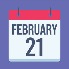 21 February Calendar. Blue Background. Isolated Vector Calendar.