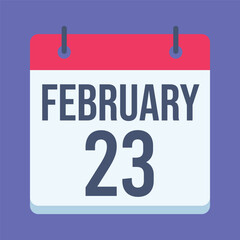 23 February Calendar. Blue Background. Isolated Vector Calendar.