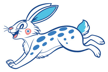 Spotted White Bunny Leaping with Joy on White Background