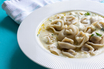 Close-Up of Shish Barak on a White Plate Traditional Lebanese Dish
