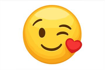 Fototapeta premium Winking face with heart emoji. Flirting emoticon sending kiss. Love and romance. Cute cartoon smiley character. Affection symbol. Vector illustration. Isolated happy expression.