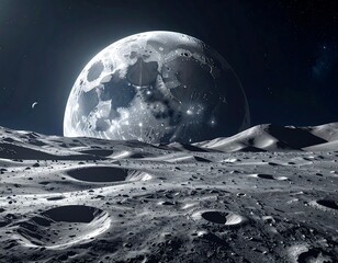 Lunar Landscape with Earth and Moon.