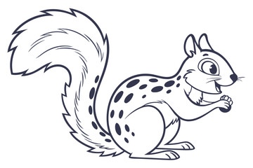 Squirrel Cartoon with Spots, Holding Nut, Tail Up, Vector, White Background