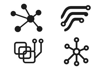 Connection vector icon set. Abstract symbols for technology, network, data, and communication. Hub, node, circuit, and system integration concepts for modern logo design elements.