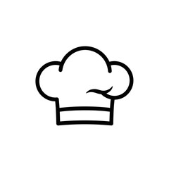 Chef's hat icon, simple black and white outline.