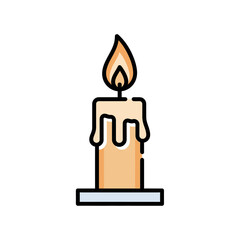 Illustration of a lit candle with dripping wax on a white background.