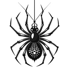 Obraz premium Stylized black spider with white spots hanging on a thread