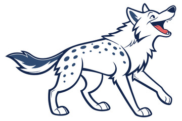 Stylized Cartoon Hyena Posing on White Backdrop with Blue Outline Accents