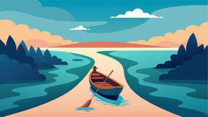 Fototapeta premium Drifting along the deltas channels on a small boat the scent of saler and the gentle sound of lapping waves create a feeling of peaceful solitude.
