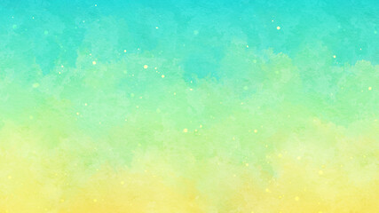 鮮やかな緑と黄色のグラデーションの背景　水彩　エメラルドグリーン