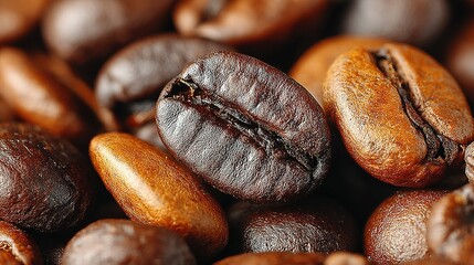 Obraz premium Close-up of roasted coffee beans showing texture and color variations.