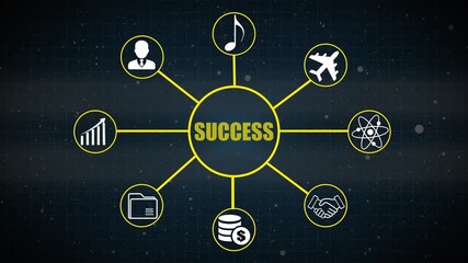 Success Concept Diagram with Icons and Network Connections on Dark Grid Background business - Powered by Adobe