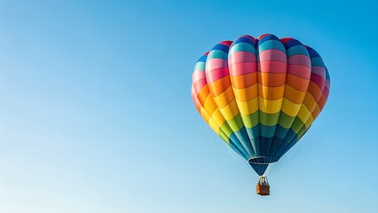 Fototapeta premium Colorful Hot Air Balloon Ascending in a Clear Blue Sky During Daytime with a Gradient Light