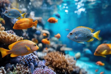 Naklejka premium Vibrant Coral Reef with Exotic Fish Swimming