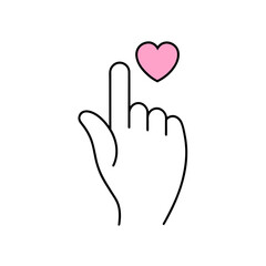Obraz premium Hand touching a pink heart with index finger on transparent background silhouette