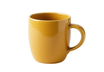 Isolated yellow ceramic mug with handle for hot beverages, a single elegant object on display