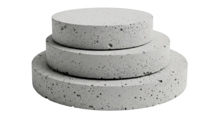 Isolated Stack of Three Round Concrete Pads, tiered pedestals of three sizes, garden art
