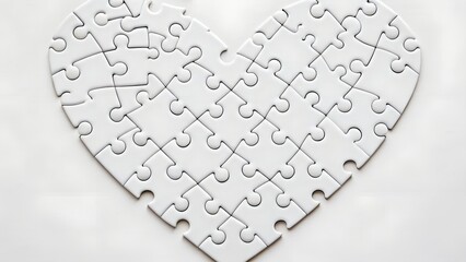 White Jigsaw Puzzle Arranged in Heart Shape on Neutral Background Symbolizing Love