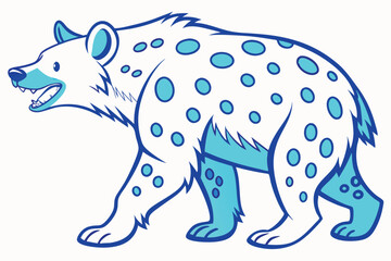 Walking Hyena Cartoon with Aqua Spots Outline on White Background Design