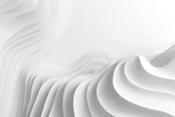 Las curvas blancas evocan calma y profundidad: capas suaves, movimiento orgánico y abstracción geológica.Diseño abstracto con curvas blancas y grises, textura suave, efecto tridimensional.