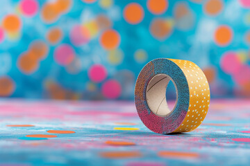 vintage grunge tape label adds a touch of nostalgia to colorful and vibrant note paper piece, making it a unique and eye-catching card or sign for any business or office setting 