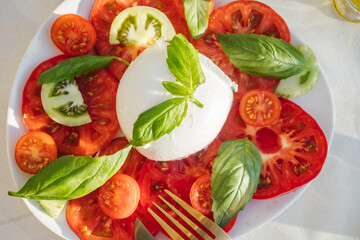 Fresh Caprese Salad with Tomato, Mozzarella and Basil