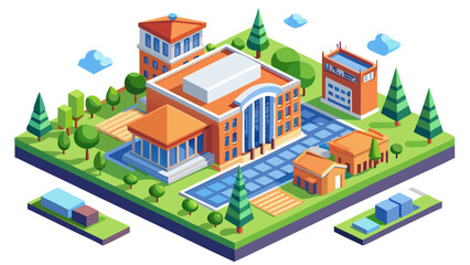 Vector isometric infographic element or university building. Flat illustration on white background