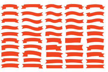 Red ribbons banners vector set. Flat design elements collection. Isolated label tag scroll badge. Empty template for text, promotion, sale. Graphic illustration shape for web design.