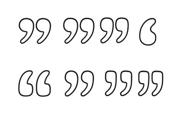 Quote marks icon vector set. Quotation mark outline symbol collection for citation or direct speech. Inverted commas and talking marks line art illustration isolated.