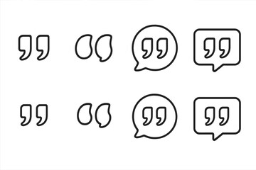 Quotes icon vector collection. Quotemarks outline and speech marks. Inverted commas or talking marks set. Line art illustration for citation, dialogue, and testimonial.
