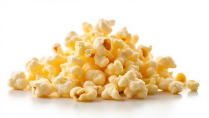 Pile of fresh, delicious, and fluffy popcorn on a white background
