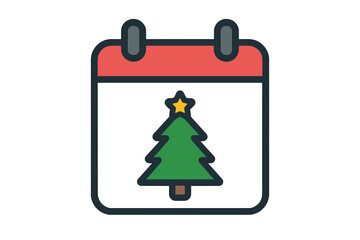 Christmas calendar icon vector illustration. Holiday date with Christmas tree symbol. Winter season event reminder. Xmas schedule graphic for December 25th celebration design.