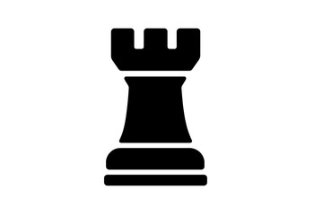 Rook chess piece vector icon. Castle silhouette for board game strategy. Black figure symbol for competition, tournament, and tactics. Isolated clip art for graphic design.