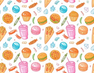 Colorful Food Pattern Design.