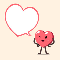Cartoon cute heart character with speech bubble