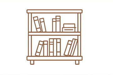 Wooden bookshelf with books vector illustration, outline wall bookcase concept, minimalist design, flat icon style, transparent background, organized books on shelf