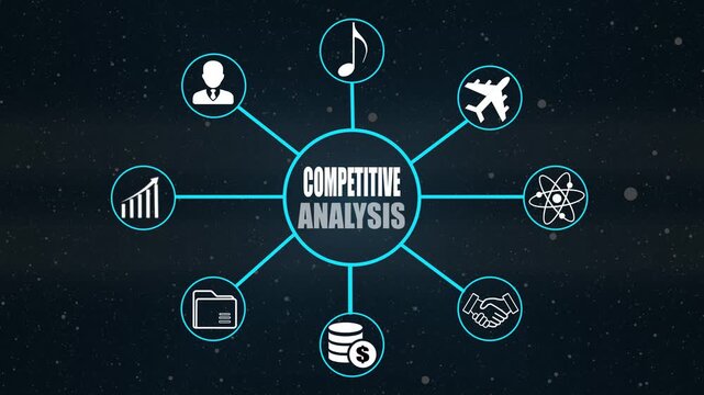 Competitive Analysis Concept Diagram with Icons Representing Business Strategy and Market Dynamics competition
